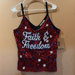 Chance or Fate Faith & Freedom NWT Sequin Patriot Camisole Top Size Large